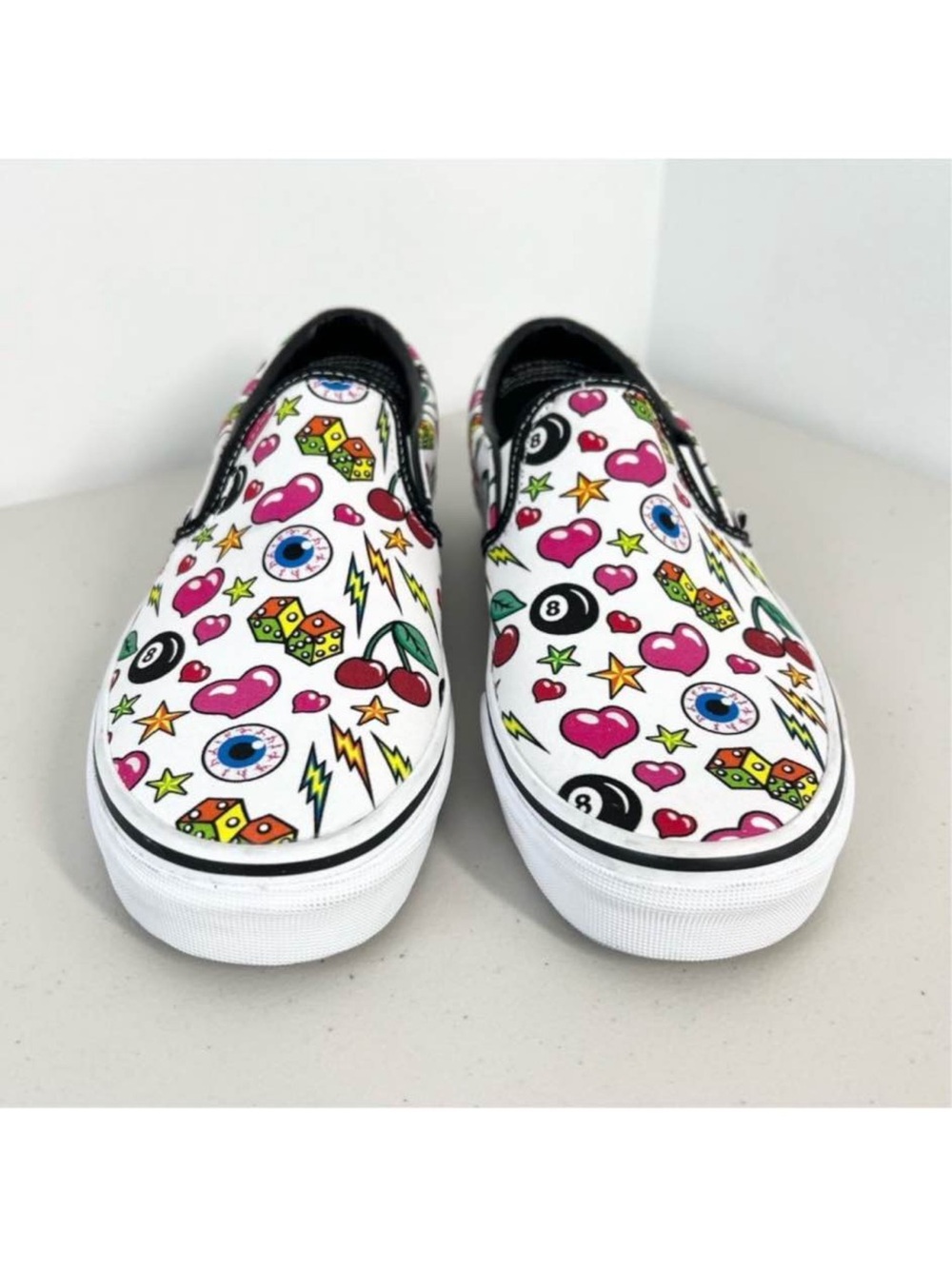 Vans Slip-On Sneakers in White with Multicolor Pop Art Print